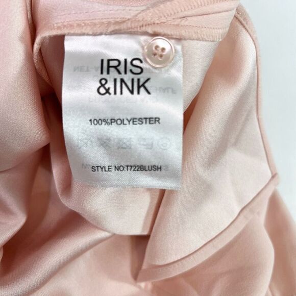 Iris & Ink Blouse Womens 2 Blush Pink Satin Sleeveless Tie Neck Keyhole Back NWT - Picture 7 of 10